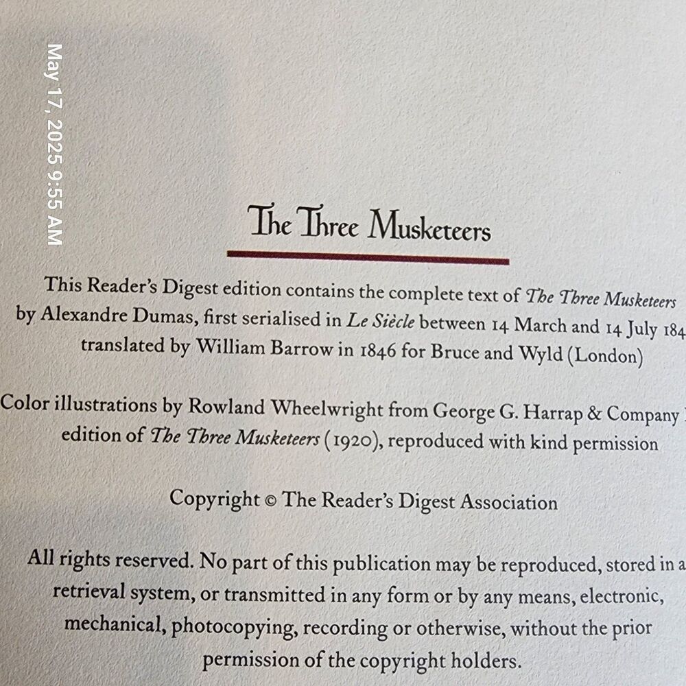 Three Musketeers Alexander Dumas Reader's Digest Deluxe Edition 1999 Hard Cover - Picture 4 of 5